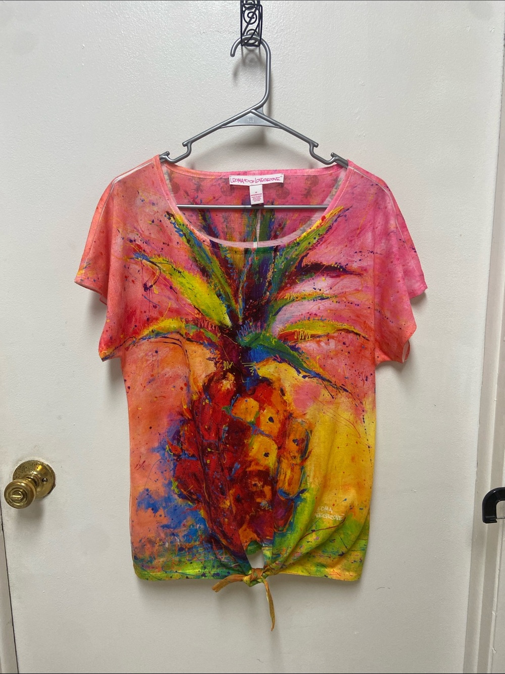 Loralie Loves Pineapple Tie-Front Short Sleeve Tee in Multi-Color